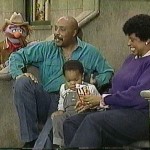 Forgetful Jones, Orman, Orman's real-life son Miles, and Loretta Long. Sesame Street set, late 1980s. 